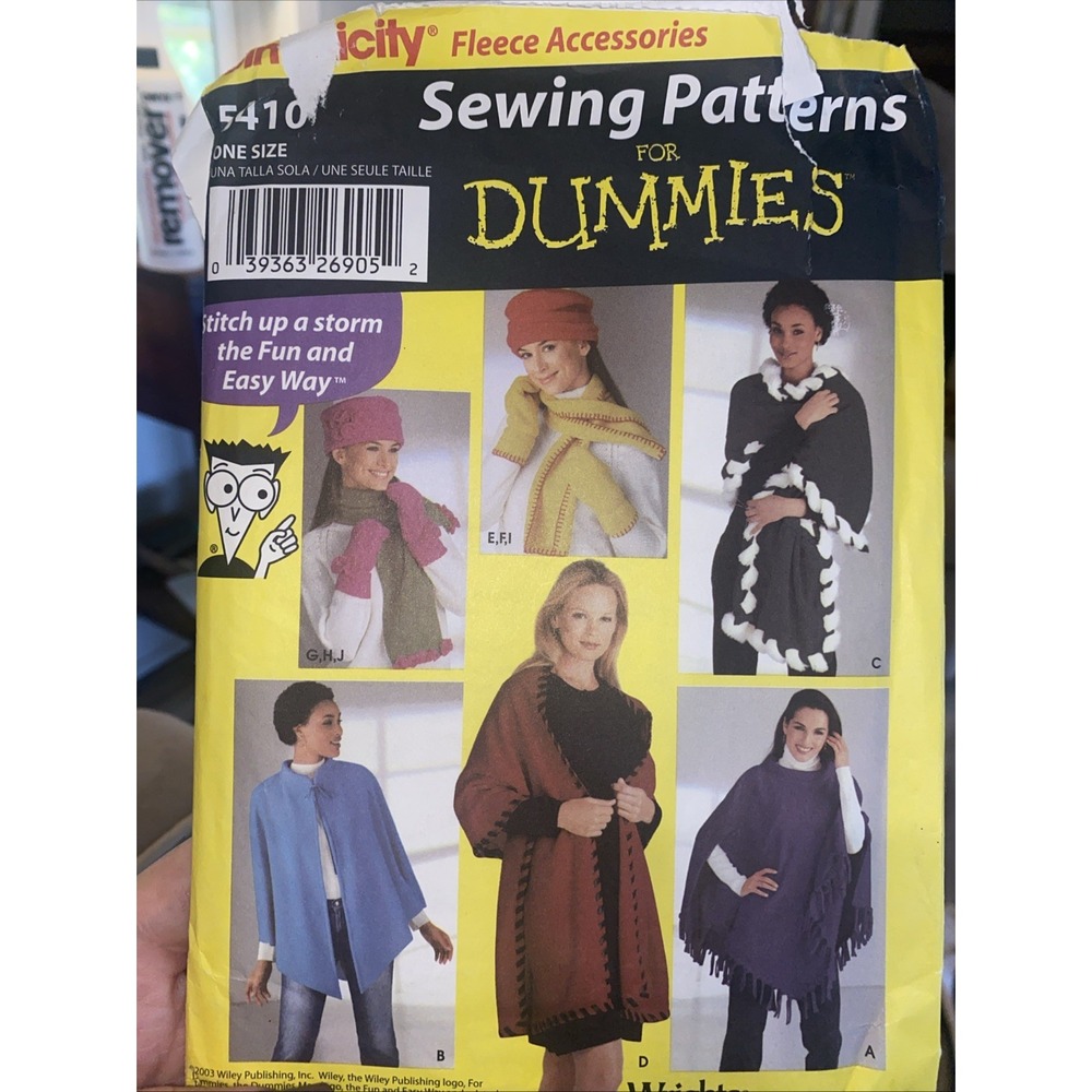 VTG Simplicity Sewing Pattern 5410 For Dummies Poncho Wrap Scarf Mittens Hat OS